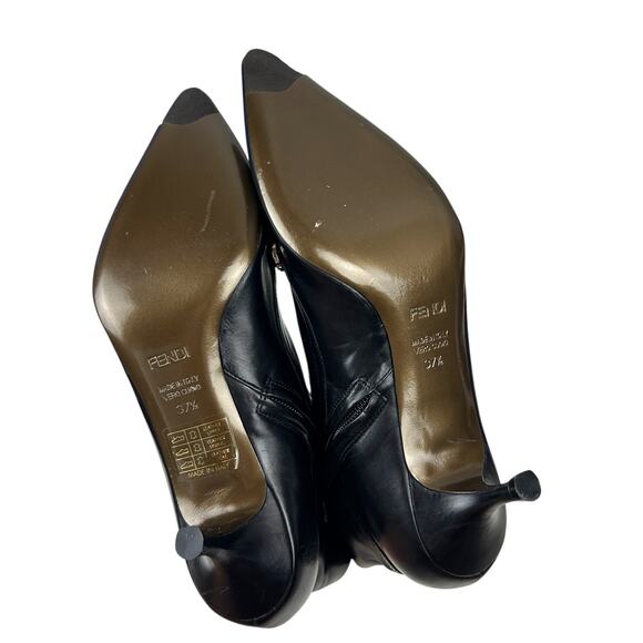 Fendi Black Leather Pointed Toe 90s Y2K Kitten Heel Zip Heeled Boots 7.5 - Picture 6 of 9